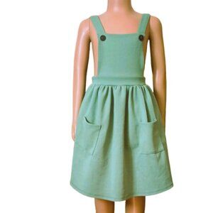 Girls' Vintage Pinafore Dress Jumper 5 Sage Green with Pockets Spring